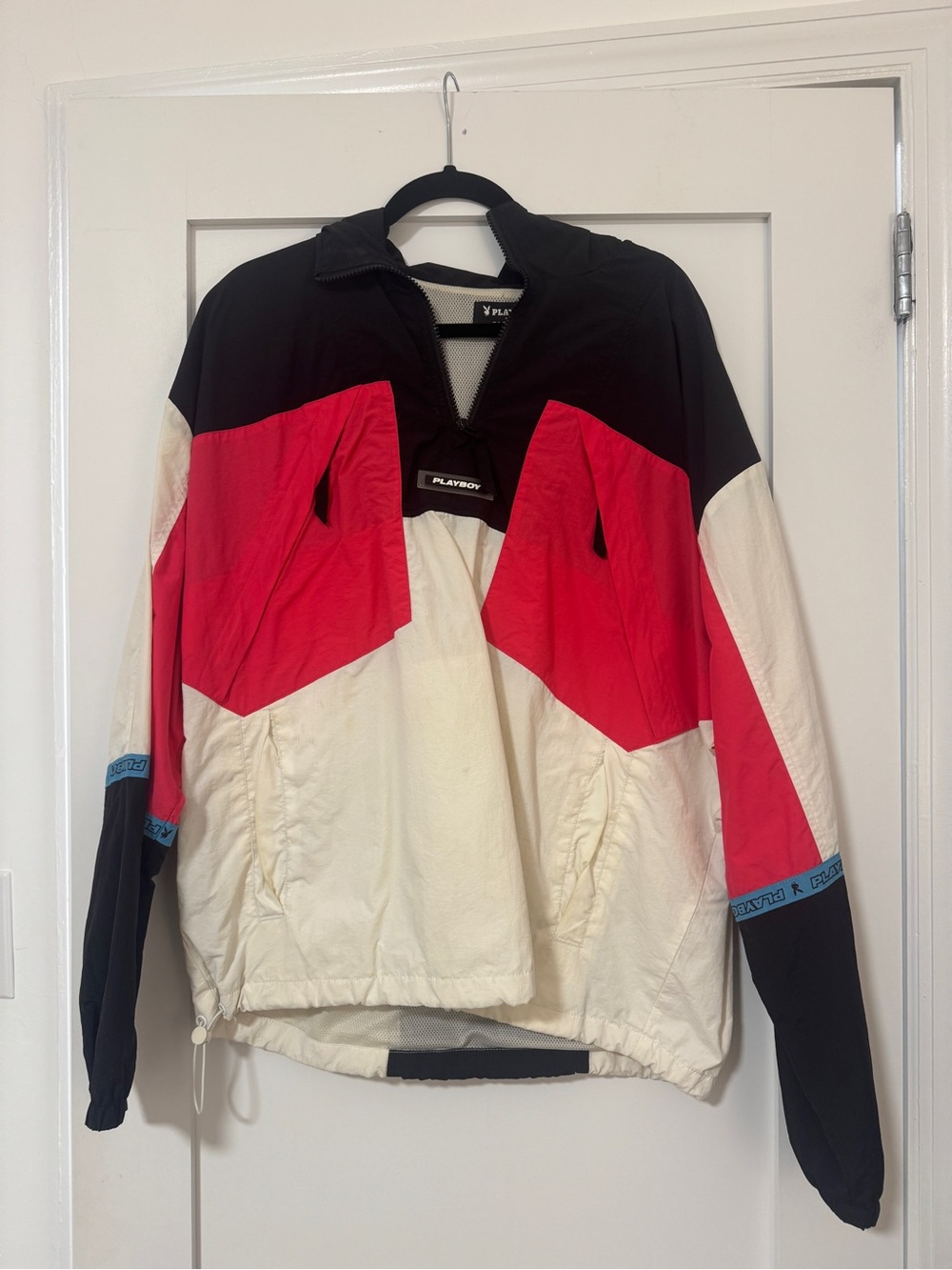 Playboy Men’s Colorblock Pullover Jacket - Black, Pink & White